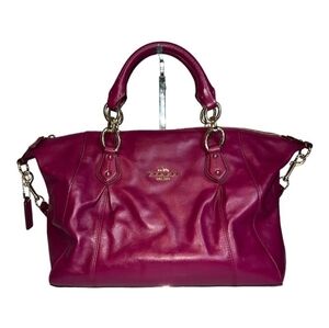 COACH Magenta Pebbled Leather Kelsey Satchel Bag